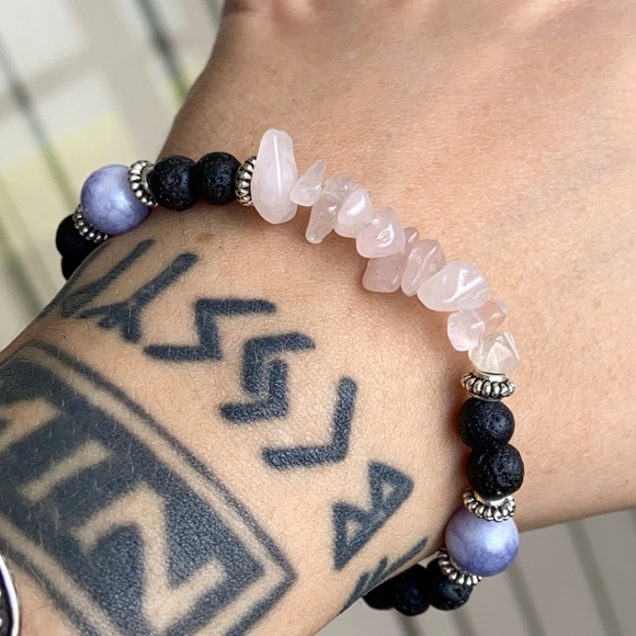 🔴 rose quartz angelite & lava rock bracelet - Picture 7 of 12